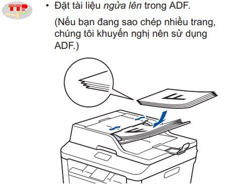 Đặt tài liệu lên khay nạp giấy tự động ADF của máy in Brother DCP-B7535Dw để copy nhiều trang