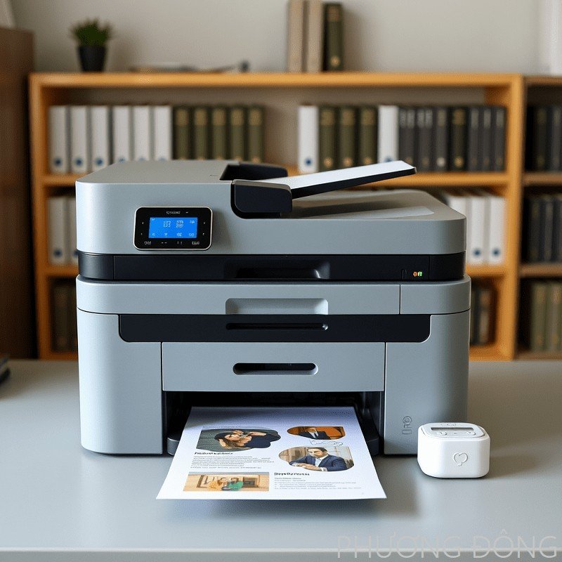 Kỹ thuật viên đang kiểm tra và chuẩn bị đổ mực máy in chuyên nghiệp