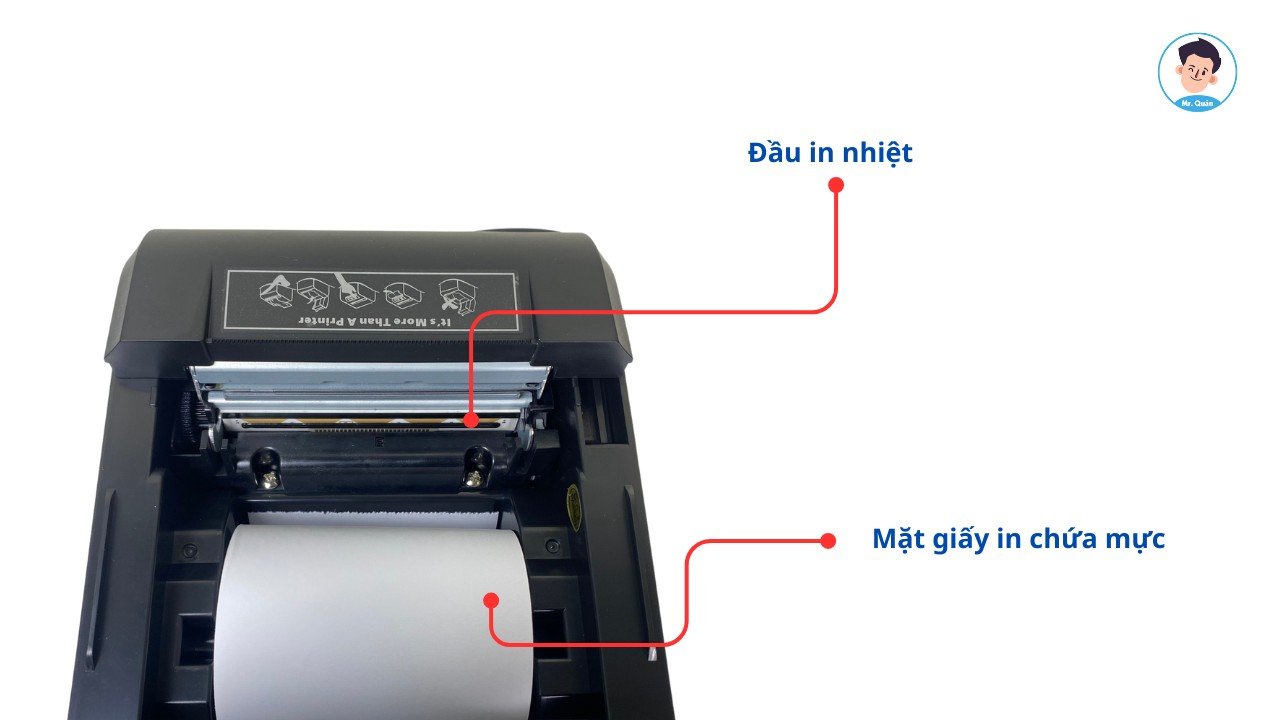 Cận cảnh đầu in nhiệt của máy in hóa đơn POS thể hiện chi tiết cấu tạo bên trong