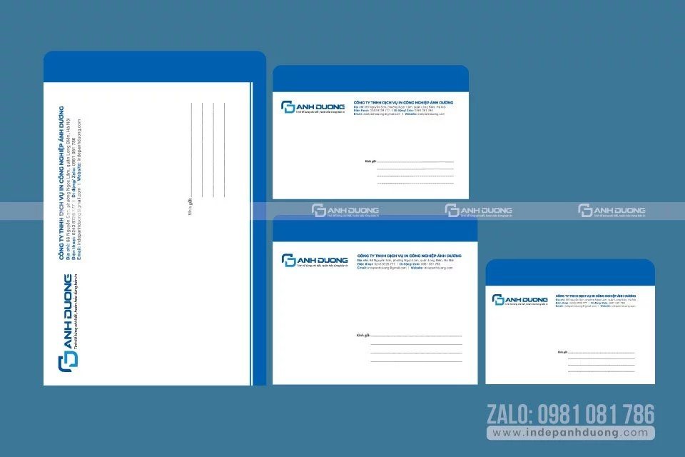 Minh họa các loại phong bì được in tên đẹp mắt