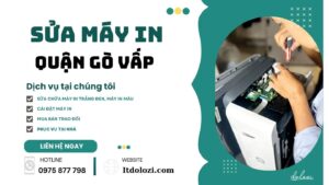 Kỹ thuật viên đang kiểm tra và sửa chữa máy in tại quận Gò Vấp