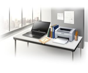 Kỹ thuật viên đang tiến hành nạp mực cho hộp mực máy in laser Samsung, một quy trình tương tự cho việc xử lý mực máy in Samsung ML-1866