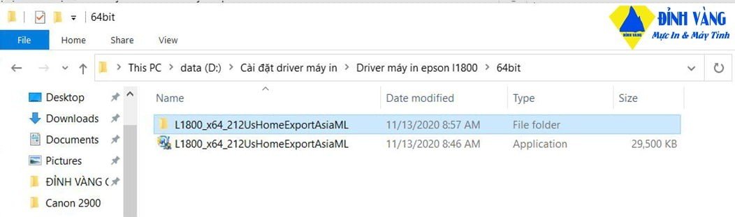 Thư mục chứa file cài đặt driver Epson L1800 sau khi giải nén