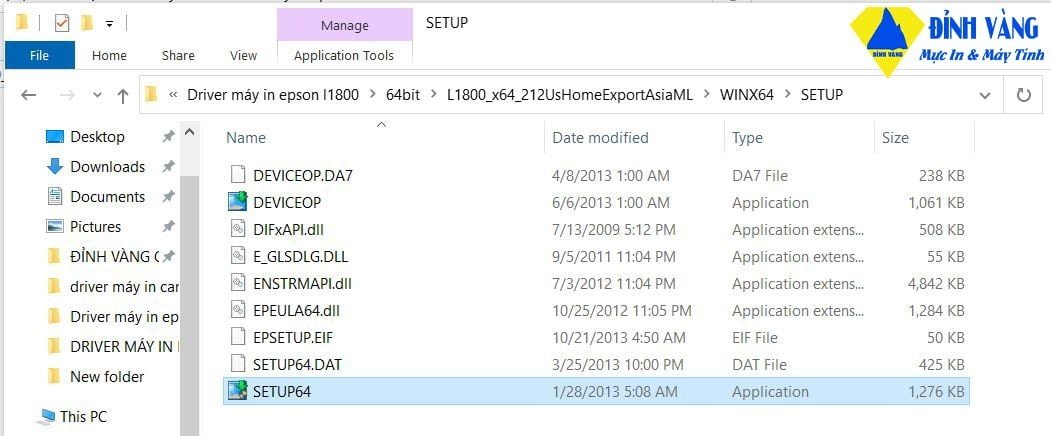 Chạy file SETUP.exe để bắt đầu quá trình cài driver Epson L1800