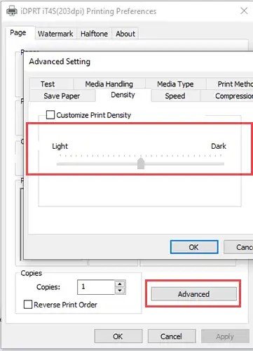 Thiết lập kích thước tem nhãn trong driver