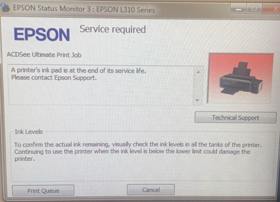 Máy in Epson L310 báo lỗi Service Required không in được