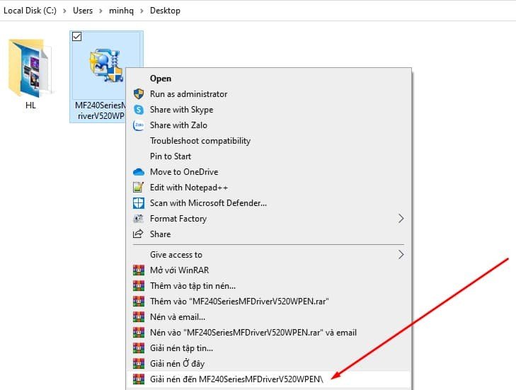 Giải nén tệp tin driver máy in Canon đã tải về trước khi tiến hành cài đặt