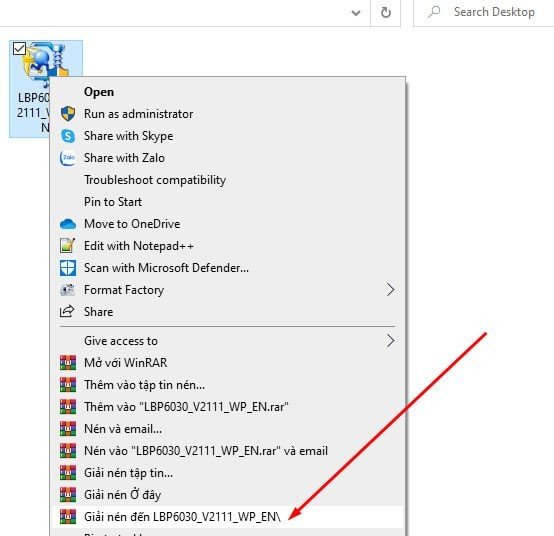 Giải nén thư mục chứa driver cài đặt máy in Canon LBP6030w