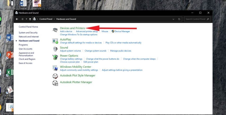 Truy cập Devices and Printers trên máy khách để thêm máy in từ laptop Win 10
