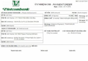 Mẫu giấy ủy nhiệm chi Vietcombank với các mục thông tin cần điền