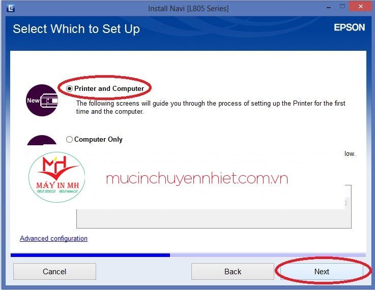 Chọn thiết lập cho cả máy in và máy tính khi cài Epson L805 WiFi