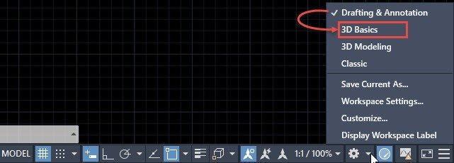 Giao diện làm việc với mô hình 3D trong AutoCAD