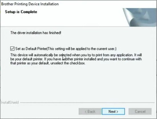 Hoàn thành quá trình cài đặt driver và thiết lập máy in Brother MFC 7360 làm mặc định