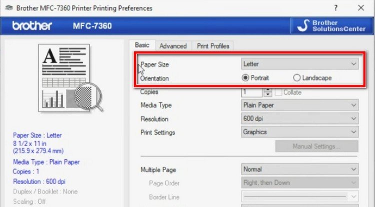 Cấu hình khổ giấy A4 và in thử cho máy in Brother MFC 7360