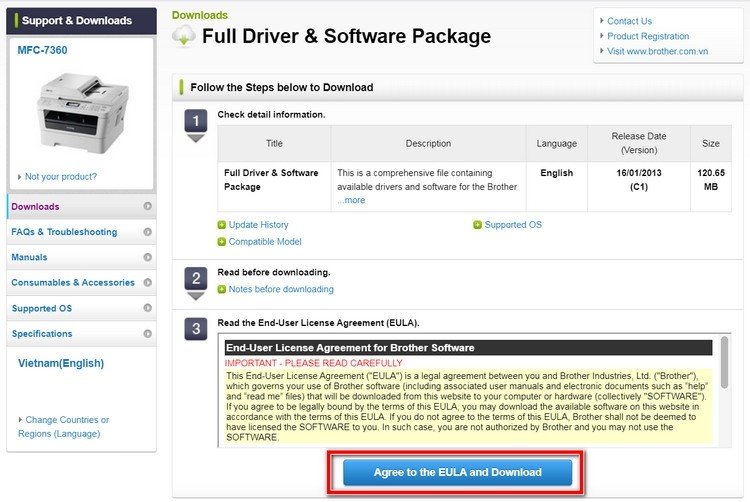 Tải gói Full Driver & Software Package cho Brother MFC 7360