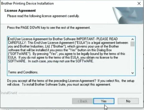 Chọn ngôn ngữ và đồng ý điều khoản cài đặt driver Brother MFC 7360
