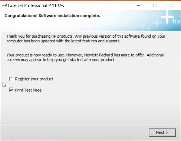 Thiết lập Product Settings cho máy in HP P1102w trong quá trình cài đặt