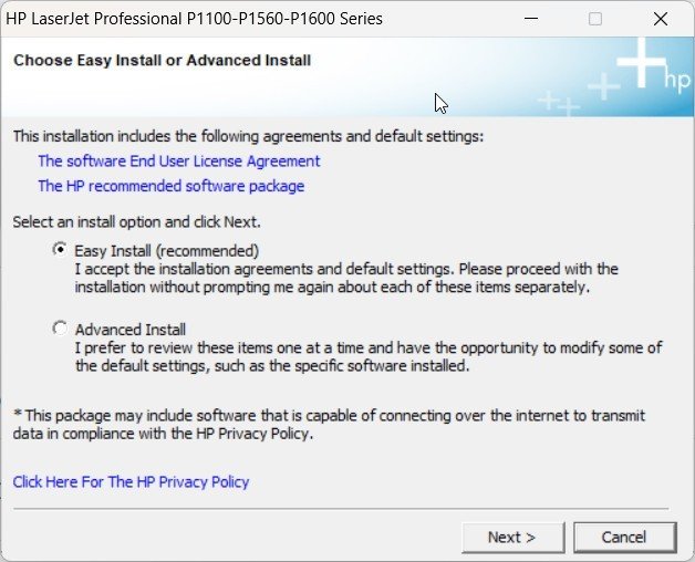 Chạy file HpSetup.exe để bắt đầu quá trình cài đặt máy in HP P1102w