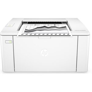 Máy in HP Pro M102W màu trắng đặt trên bàn