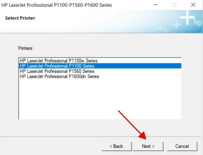 Lựa chọn P1100 Series cho kết nối USB với máy in HP P1102