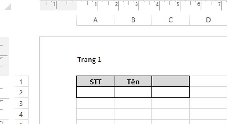 Kết quả hiển thị số trang tự động trong Excel trước khi in