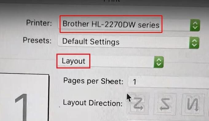 Trong cửa sổ in Mac, chọn Layout để tìm tùy chọn in 2 mặt