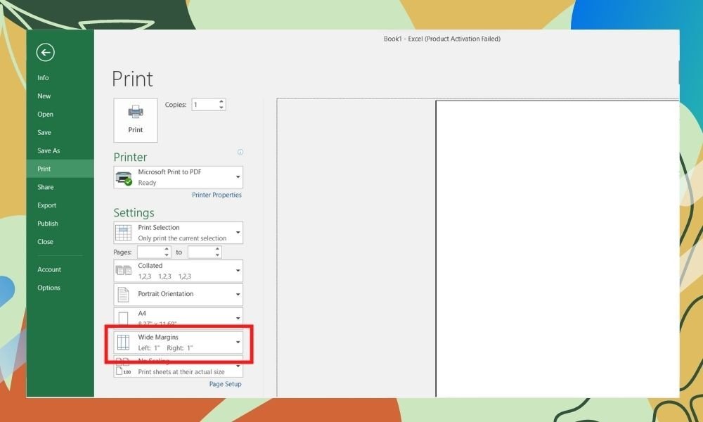 Chọn tùy chọn Margins trong cài đặt in