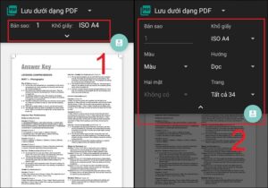 Cài đặt tùy chọn in PDF trên điện thoại Android (màu sắc, hướng, số trang)