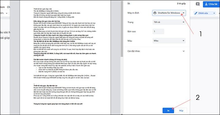 Cửa sổ tùy chọn in, chọn máy in HP và nhấn Print