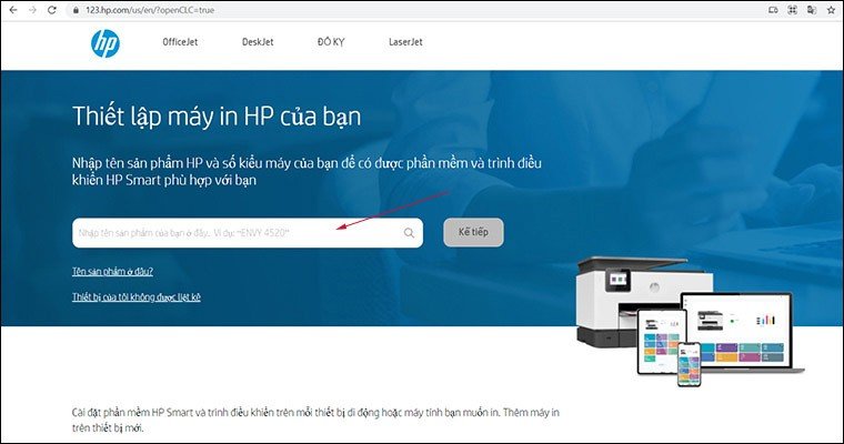 Giao diện tải driver máy in HP từ trang chủ chính thức để cài đặt