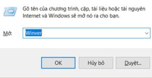 Hộp thoại Run trên Windows, hiển thị lệnh "Winver" để kiểm tra phiên bản hệ điều hành