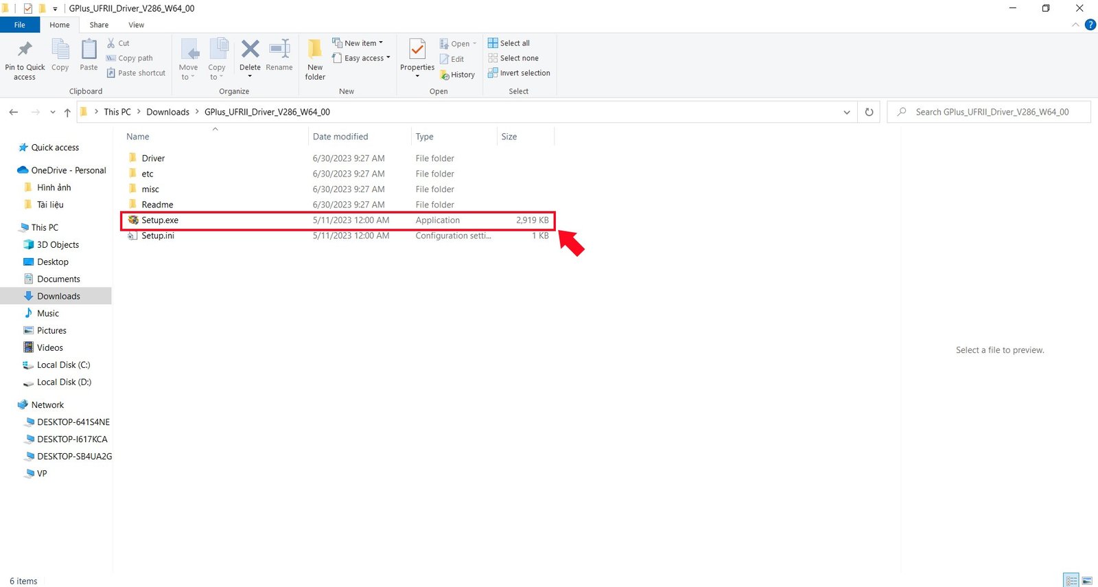 Chạy file Setup.exe từ thư mục driver Canon MF244dw đã giải nén