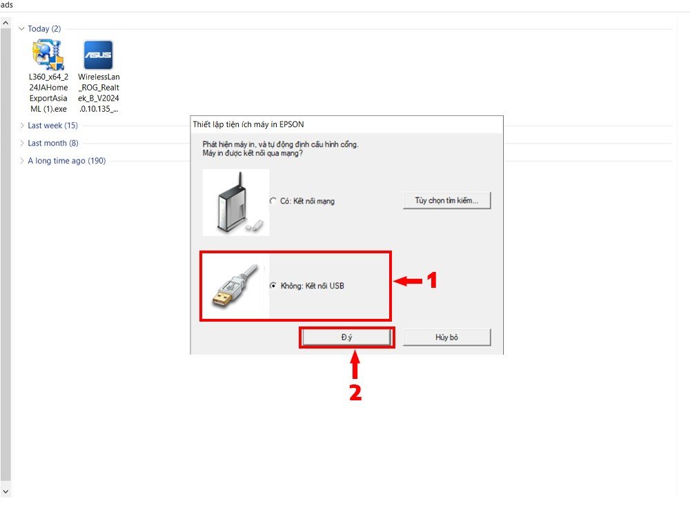 Chọn kiểu kết nối USB hoặc mạng cho máy in Epson L360