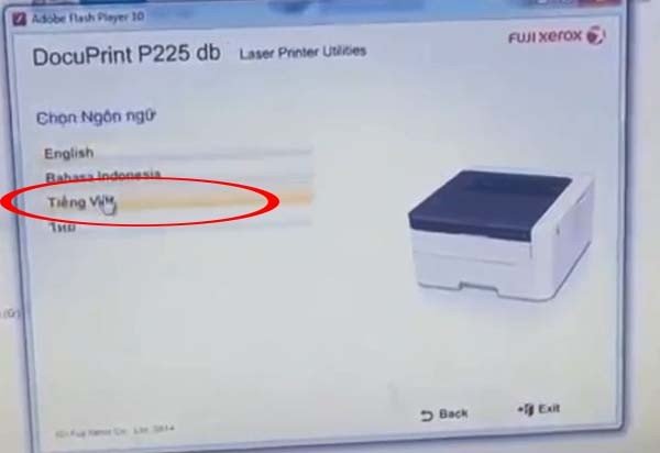 Lựa chọn ngôn ngữ (Tiếng Việt) khi cài driver máy in Fuji Xerox