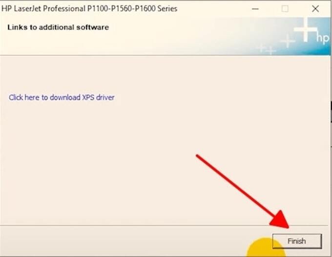 Hoàn tất quá trình cài đặt driver máy in HP P1102 bằng cách nhấn Finish
