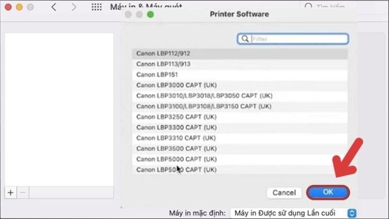 Nhập tên máy in để tìm và cài đặt trên MacBook