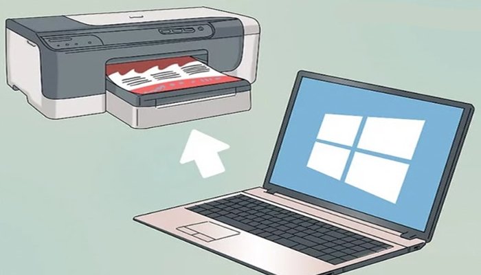 Giao diện hướng dẫn kết nối máy in qua mạng LAN trên máy tính Windows.