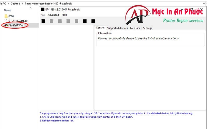 Giao diện phần mềm EP 1430 ResetTools