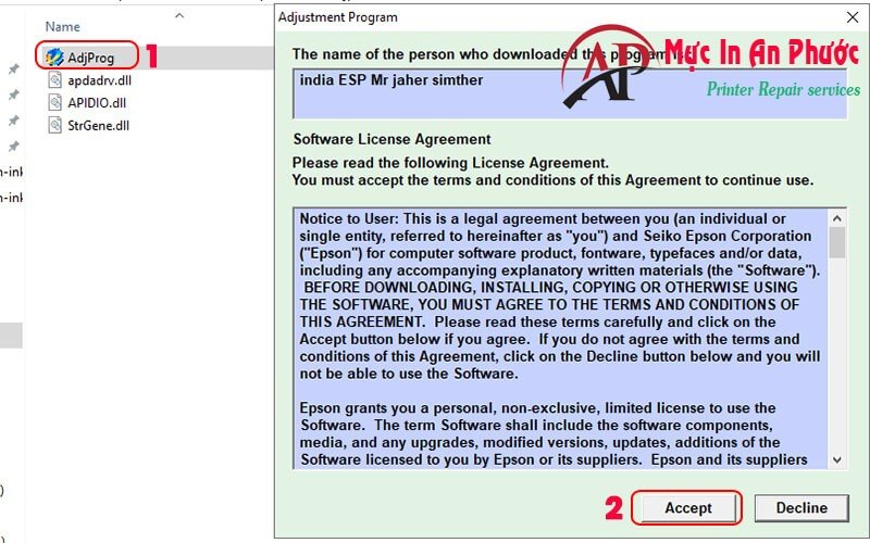 Chạy file AdjProg.exe