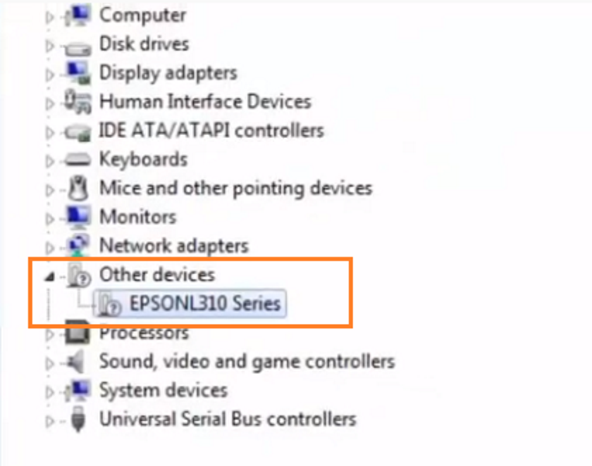 Chọn tùy chọn cập nhật driver Epson L310 từ máy tính