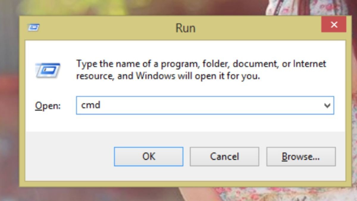 Gõ cmd vào hộp thoại Run để mở Command Prompt hủy lệnh in