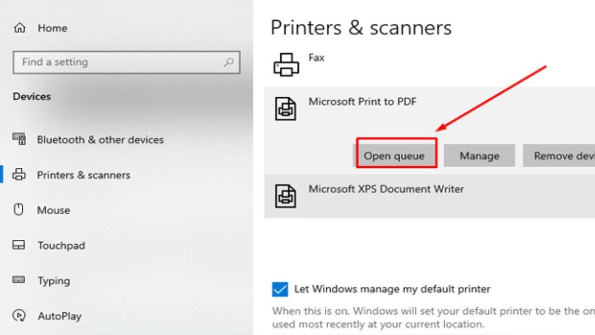 Truy cập Devices and Printers trong Control Panel để xem và quản lý máy in Brother