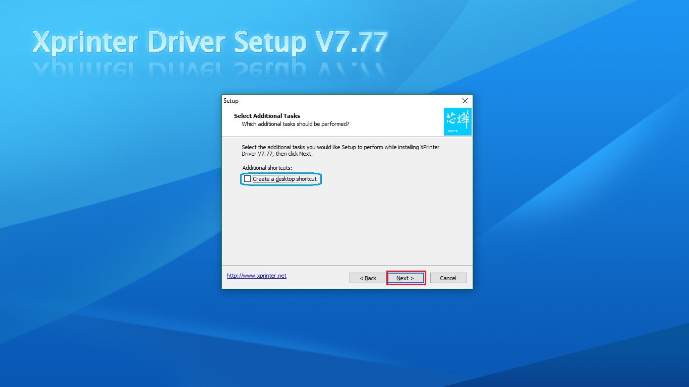 Tùy chọn tạo shortcut khi cài đặt driver Xprinter Q200