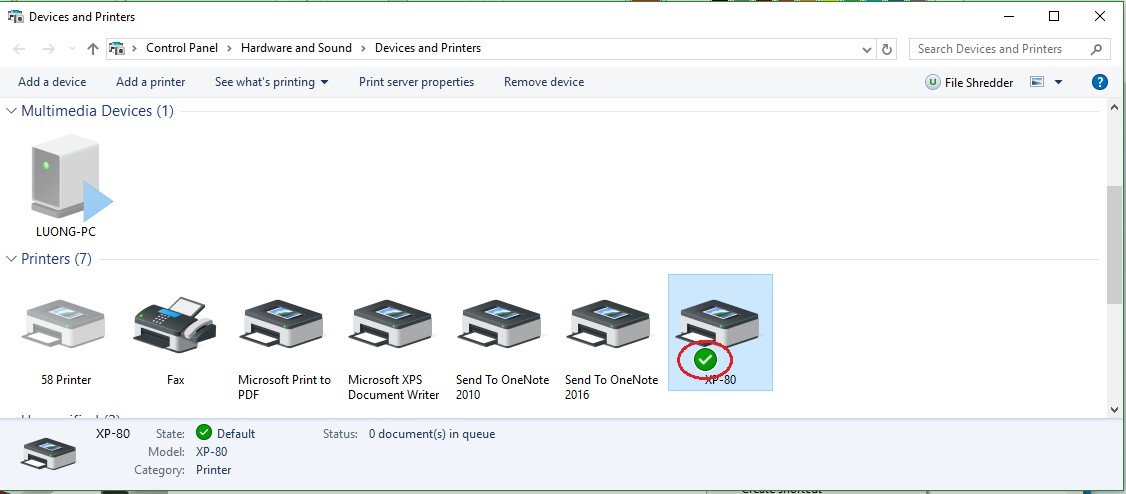Biểu tượng máy in Xprinter Q200 sau khi đặt làm mặc định