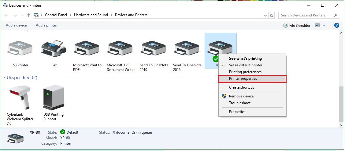 Mở cài đặt nâng cao (Printer properties) của máy in Q200
