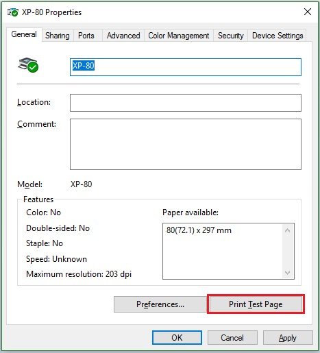 In trang kiểm tra (Test Page) trên máy in Xprinter Q200