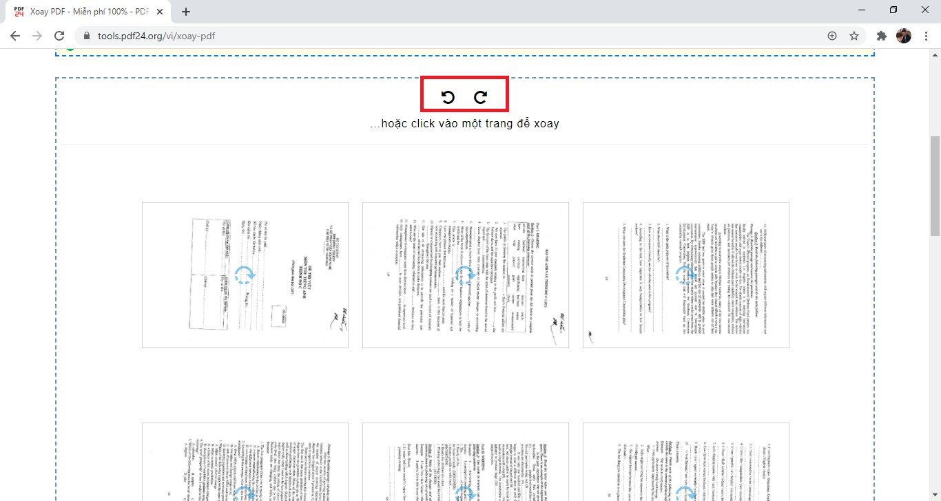 Biểu tượng mũi tên trái phải để xoay trang PDF trên PDF24 Tools