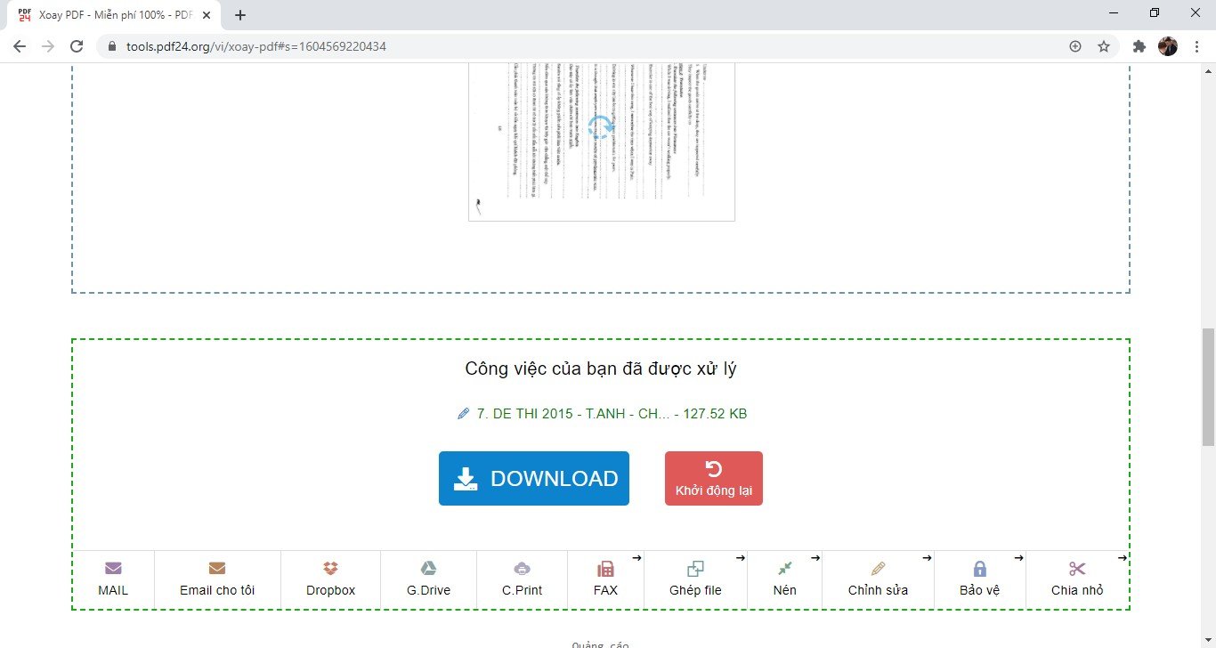 Nút Download trên PDF24 Tools để tải file PDF đã xoay về máy