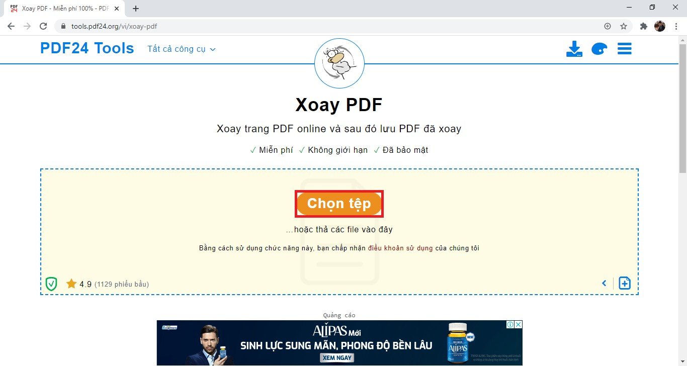 PDF24 Tools cho phép chọn tệp PDF để xoay trực tuyến