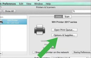Chọn Options & Supplies cho máy in trên macOS để vào phần tiện ích